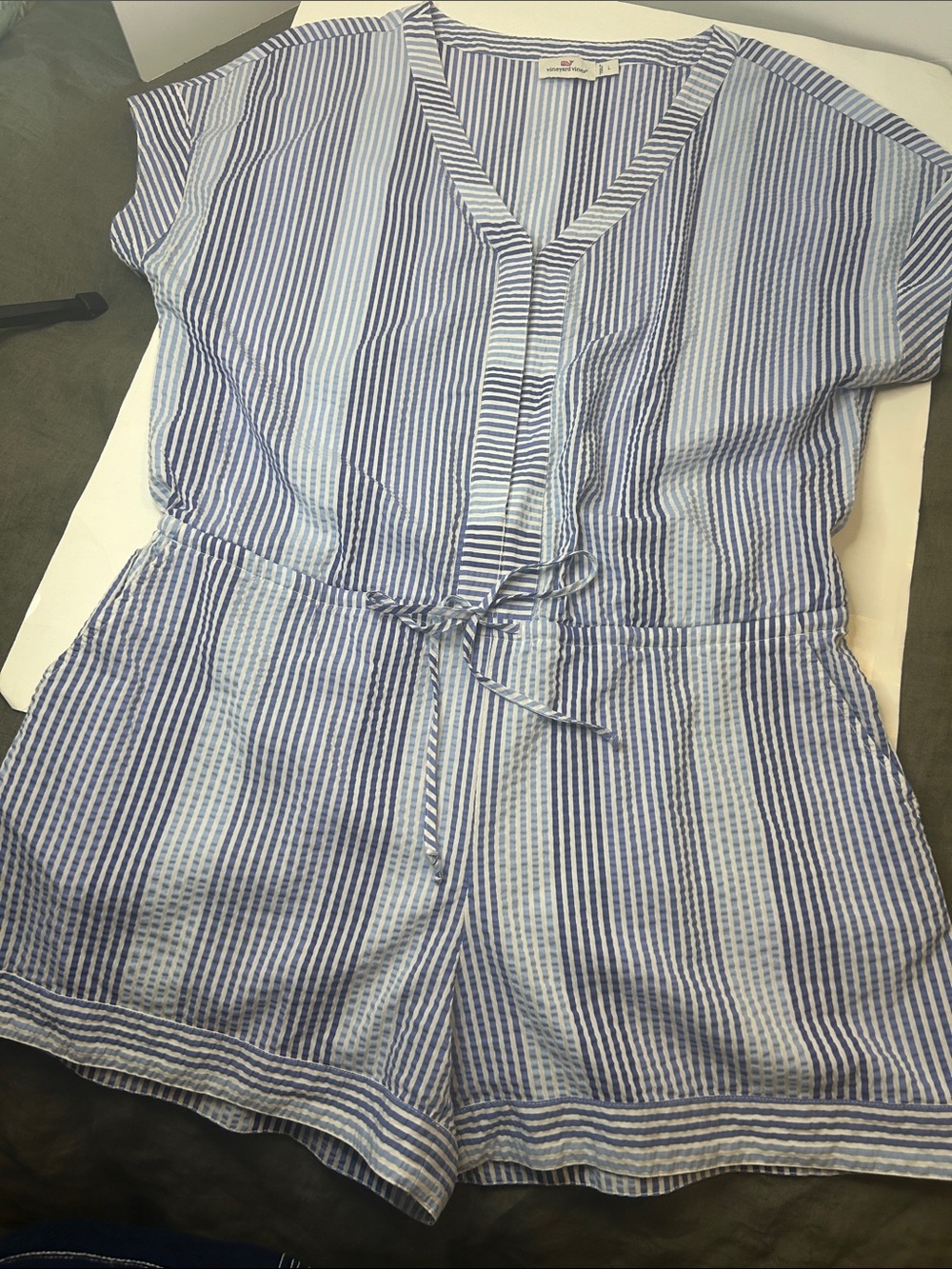 Vineyard vines, Searsucker Blue and White Striped Romper ❤️